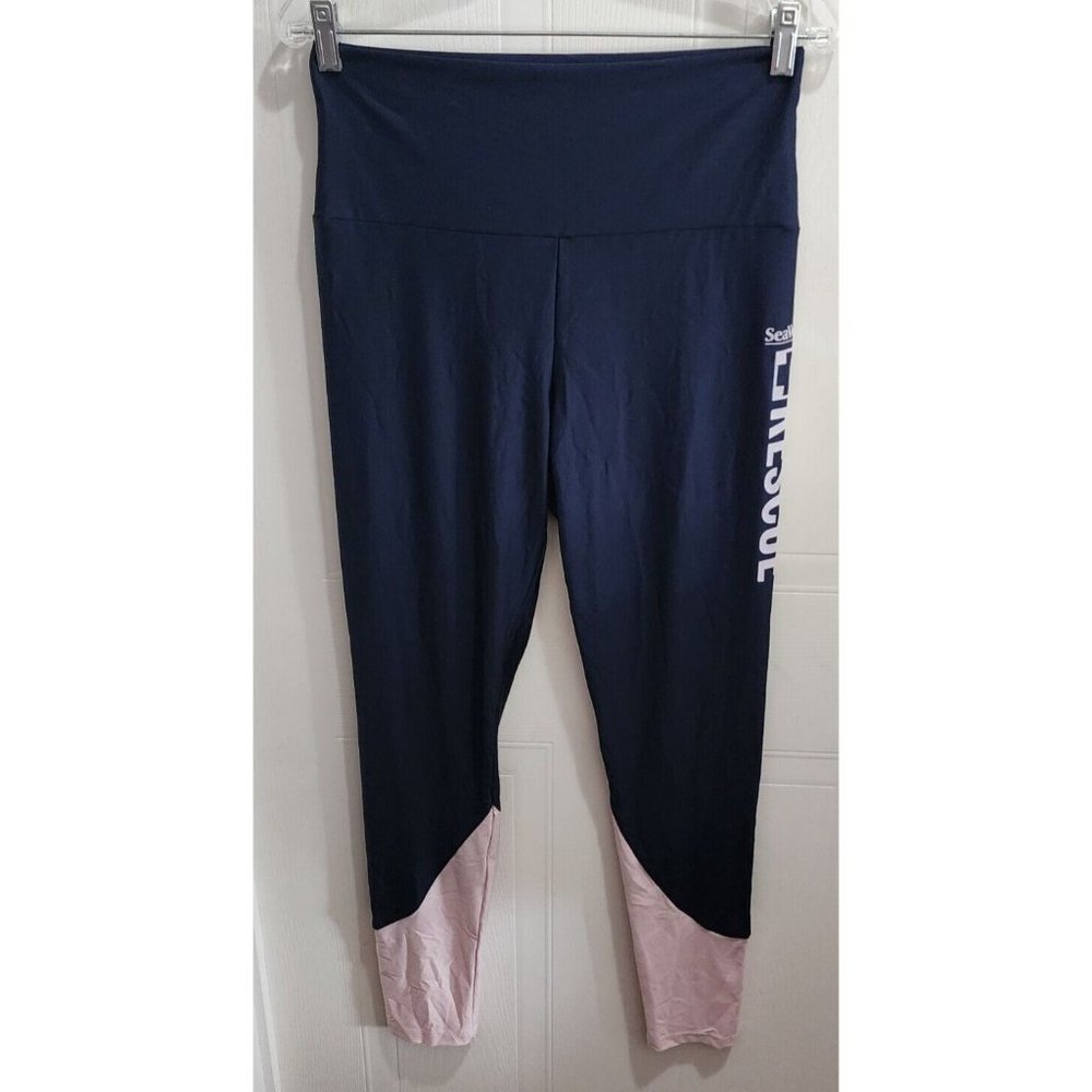 Seaworld Womens Pull On Stretch Legging Pants Polyester Blend Blue/Pink Sz Large